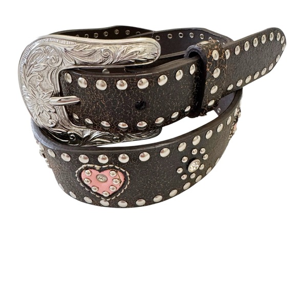 Nocona Stud Embellished Heart Western Belt Size 22 - Picture 1 of 9